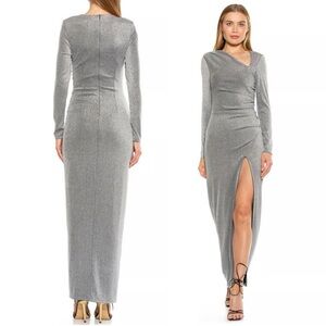 Alexa Admor | Women’s Shimmery Silver Long Sleeve Dress Gown | Size Medium New